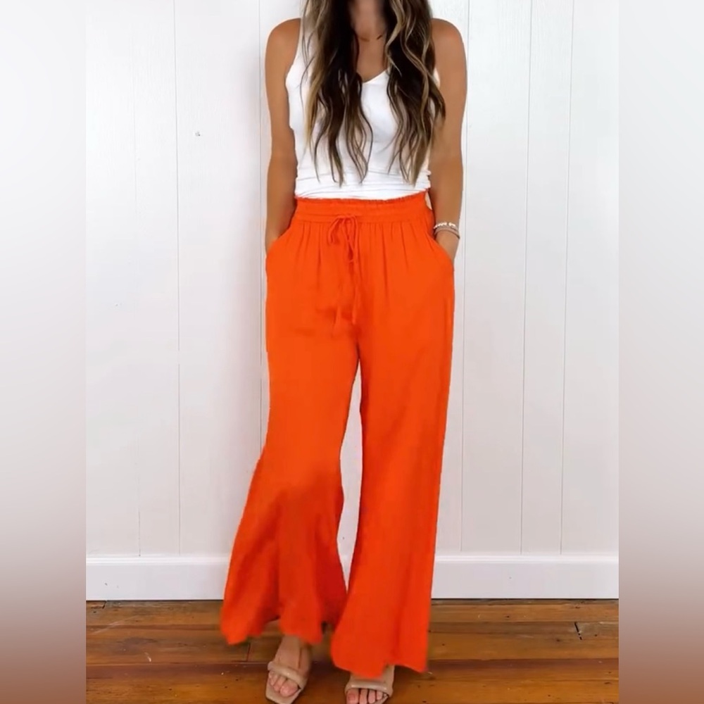 Women's Rust Orange Wide-Leg Flowy Pants